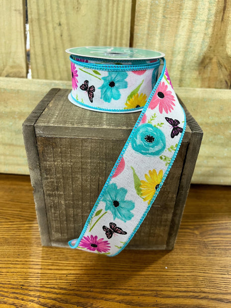 1.5" x 10Y wildflower Wired Ribbon, wreath making supplies, Spring ribbon, floral ribbon, RGA1749XK - MBcraftssupplyco