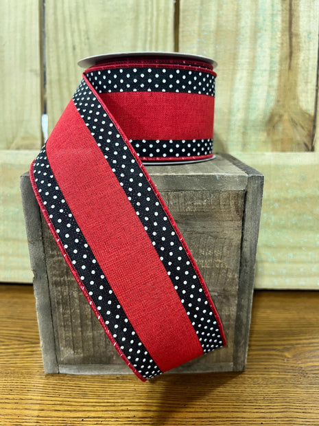 2.5" x 10Y red and black Swiss dot Wired Ribbon, wreath making supplies, black ribbon,lady bug ribbon, RGA853224 - MBcraftssupplyco