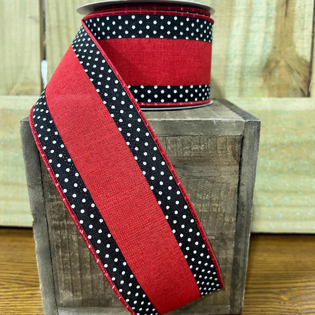 2.5" x 10Y red and black Swiss dot Wired Ribbon, wreath making supplies, black ribbon,lady bug ribbon, RGA853224 - MBcraftssupplyco