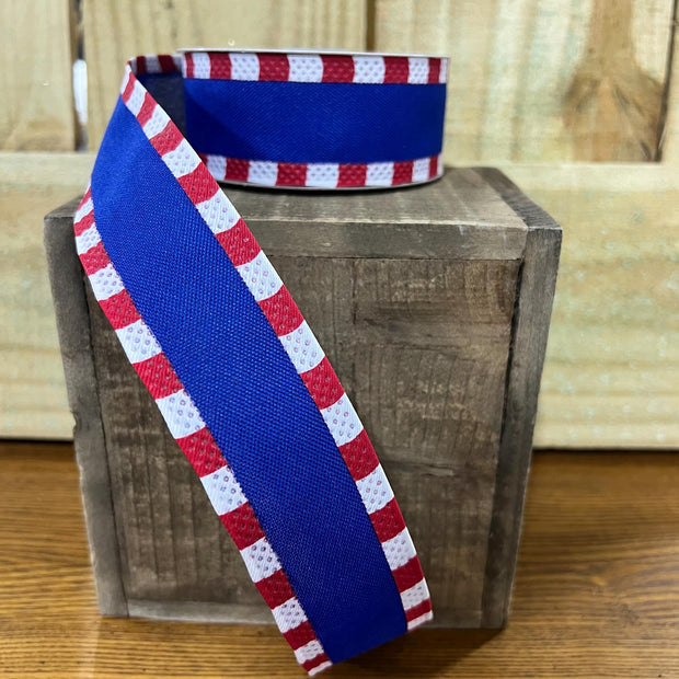 1.5" x 10Y patriotic stripe edge Wired Ribbon, wreath making supplies, Patriotic ribbon, RGC8134A1 - MBcraftssupplyco