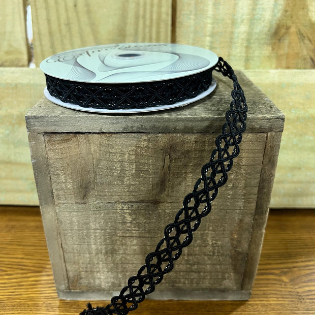 5/8” x 10Y black open weave Wired Ribbon, wreath making supplies, everyday ribbon, RN586102 - MBcraftssupplyco