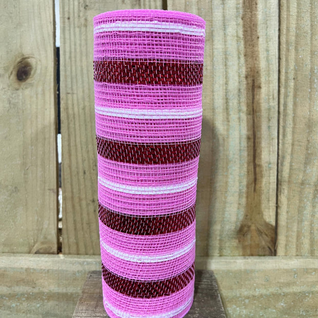 10" x 10Y pink,red,white jute tinsel stripe mesh , wreath making supplies, wreath design materials, RY8020AF - MBcraftssupplyco