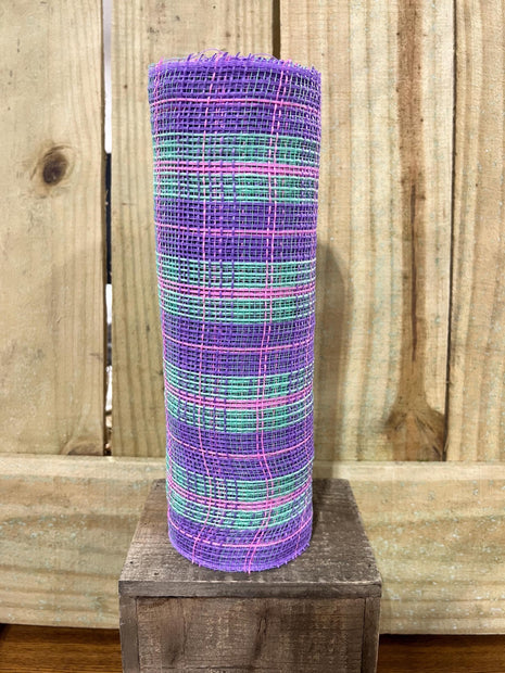 10" x 10Y lavender, pink, mint jute tinsel stripe mesh , wreath making supplies, wreath design materials, RY8341AR - MBcraftssupplyco
