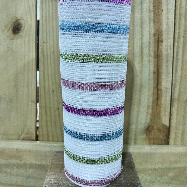 10" x 10Y lavender, pink, blue, green jute tinsel stripe mesh , wreath making supplies, wreath design materials, RY8031AX - MBcraftssupplyco