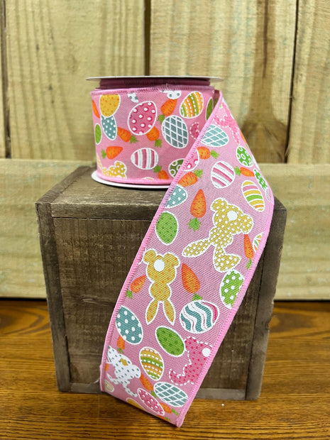 2.5" x 10Y Easter bunnies and eggs Wired Ribbon, wreath making supplies, Spring ribbon, Easter ribbon, RGF155415 - MBcraftssupplyco