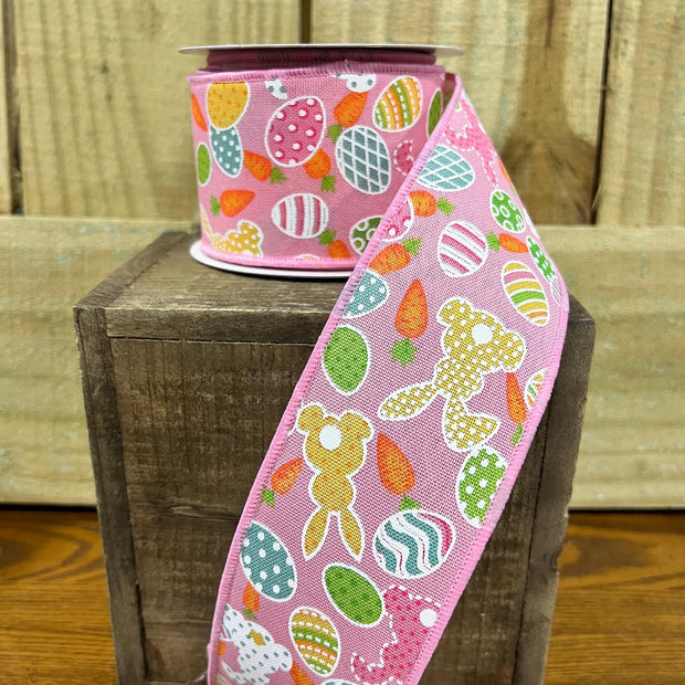 2.5" x 10Y Easter bunnies and eggs Wired Ribbon, wreath making supplies, Spring ribbon, Easter ribbon, RGF155415 - MBcraftssupplyco