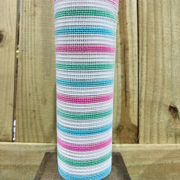 10" x 10Y blue, pink, mint jute stripe mesh , wreath making supplies, wreath design materials, RY8338AT - MBcraftssupplyco