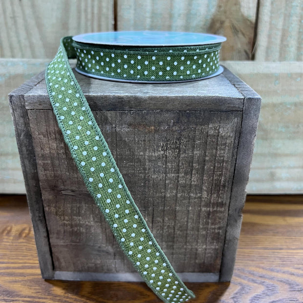5/8"by 10y moss green Swiss dot Wired Ribbon, wreath making supplies, everyday ribbon, natural ribbon, RGE177644 - MBcraftssupplyco