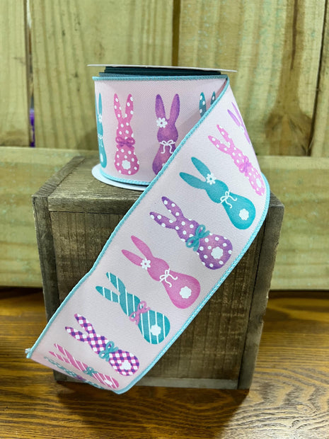 2.5" x 10Y pink Easter bunnies butts Wired Ribbon, wreath making supplies, Spring ribbon, Easter ribbon, RGF155015 - MBcraftssupplyco