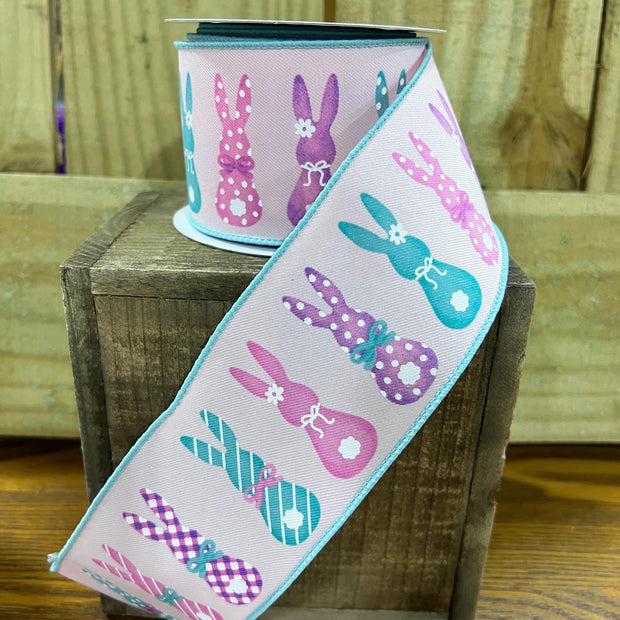 2.5" x 10Y pink Easter bunnies butts Wired Ribbon, wreath making supplies, Spring ribbon, Easter ribbon, RGF155015 - MBcraftssupplyco