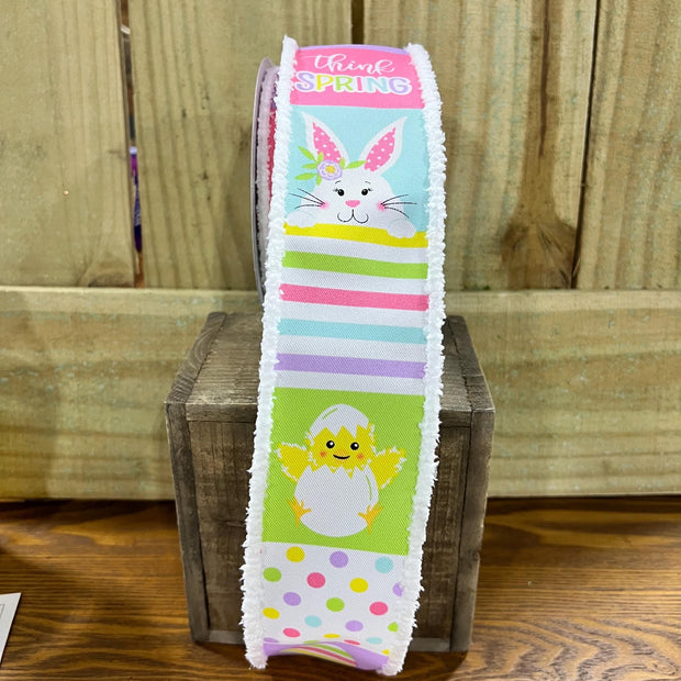 2.5" x 10Y Easter bunnies and chicks blocked Wired Ribbon, wreath making supplies, Spring ribbon, Easter ribbon, RGA8512 - MBcraftssupplyco