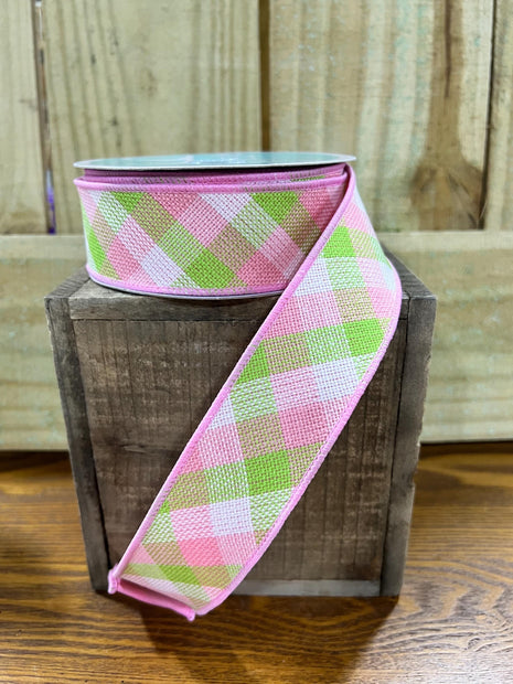 1.5" x 10Y pastel diagonal woven check fused backing Wired Ribbon, wreath making supplies, Spring ribbon, Easter ribbon, RGX011215 - MBcraftssupplyco