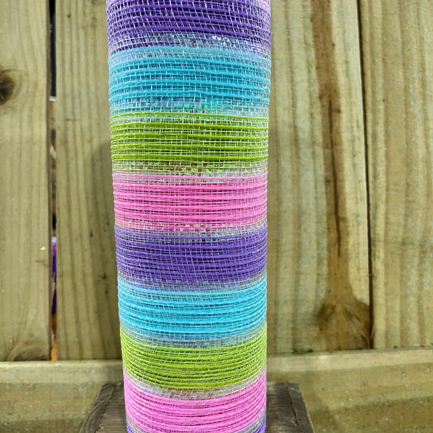 10" x 10Y lavender, pink, blue, green jute tinsel stripe mesh , wreath making supplies, wreath design materials, RY8032AY - MBcraftssupplyco