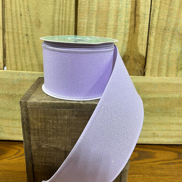 2.5” by 10y lavender glitter Wired Ribbon, wreath making supplies, everyday ribbon, spring ribbon, RGE1995NR - MBcraftssupplyco
