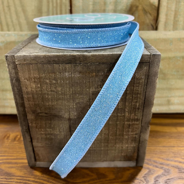 5/8"by 10y light blue glitter Wired Ribbon, wreath making supplies, everyday ribbon, patriotic ribbon, RGF1096H1 - MBcraftssupplyco