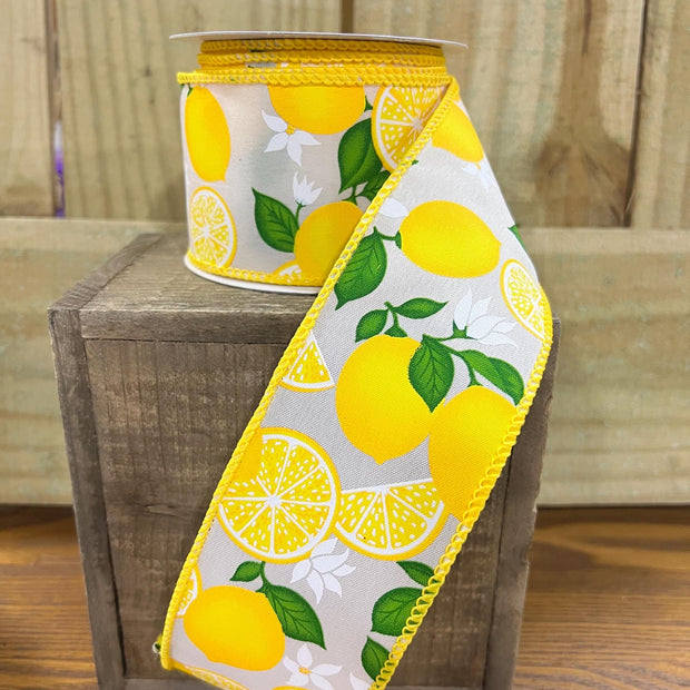 2.5" x 10Y lemon Wired Ribbon, wreath making supplies, summer ribbon, RGC1659C2 - MBcraftssupplyco