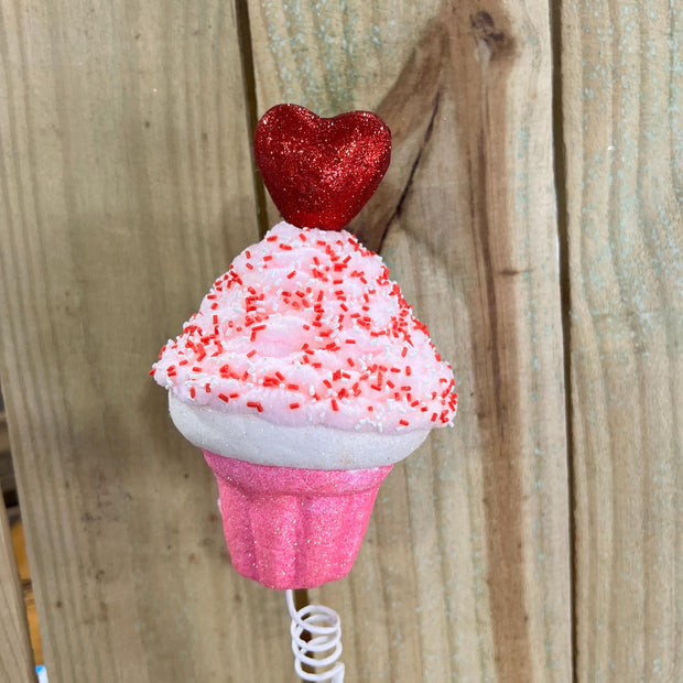 18" Heart Cupcake Pick, wreath embellishment, swirl pick, Valentines pick, 63195PKRD - MBcraftssupplyco