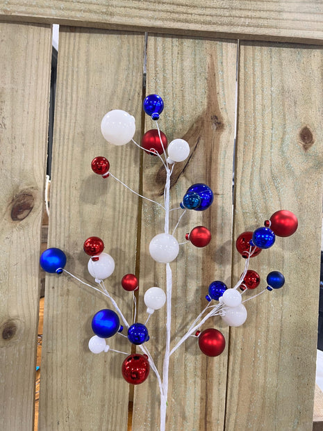24" patriotic ornament Ball Spray, wreath embellishment, usa decor, Patriotic Spray, 74224RWB - MBcraftssupplyco