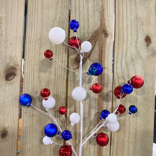 24" patriotic ornament Ball Spray, wreath embellishment, usa decor, Patriotic Spray, 74224RWB - MBcraftssupplyco