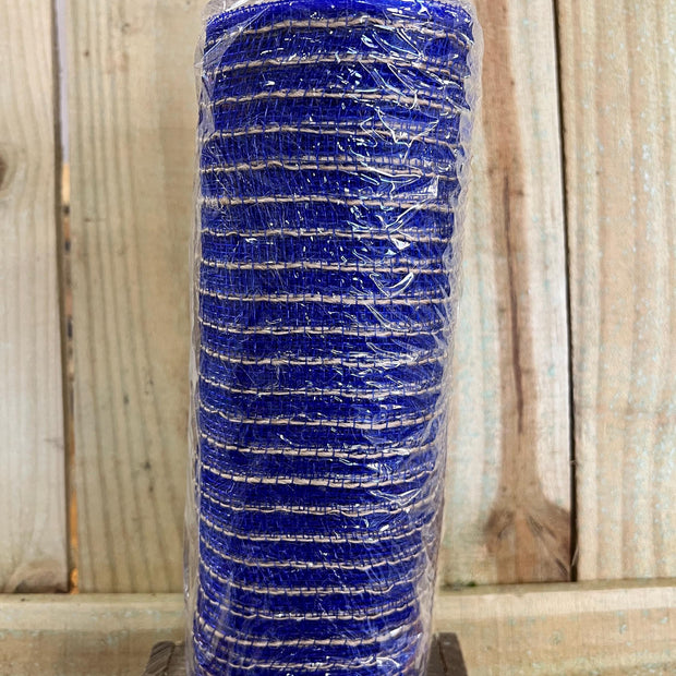 10" x 10Y blue and jute mesh , wreath making supplies, nautical design materials, RY800525 - MBcraftssupplyco
