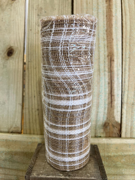 10" x 10Y natural jute farmhouse stripe mesh , wreath making supplies, burlap design materials, RY834548 - MBcraftssupplyco