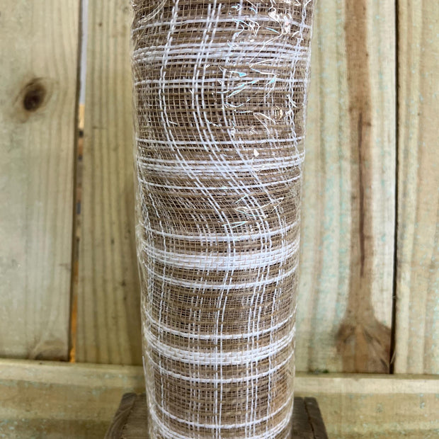 10" x 10Y natural jute farmhouse stripe mesh , wreath making supplies, burlap design materials, RY834548 - MBcraftssupplyco