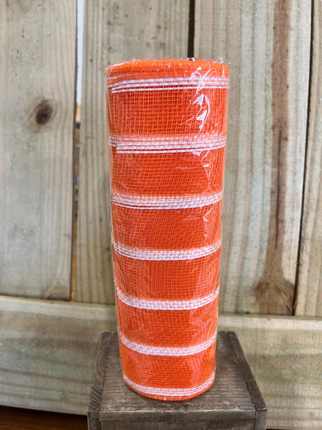 10" x 10Y orange stripe mesh , wreath making supplies, spring design materials, RE8903JJ - MBcraftssupplyco