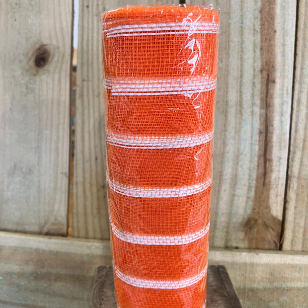 10" x 10Y orange stripe mesh , wreath making supplies, spring design materials, RE8903JJ - MBcraftssupplyco