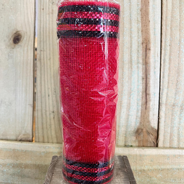 10" x 10Y red tinsel boarder stripe mesh , wreath making supplies, lady bug design materials, RE8503E6 - MBcraftssupplyco