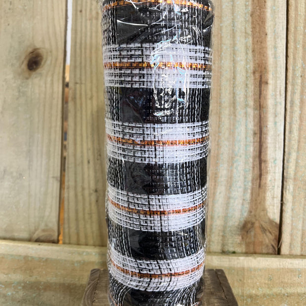 10" x 10Y white, black, orange tinsel jute check mesh , wreath making supplies, summer design materials, RY8022T8 - MBcraftssupplyco