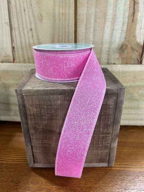 1.5" x 10Y pink iridescent glitter Wired Ribbon, wreath making supplies, summer ribbon, spring ribbon, RGA181622 - MBcraftssupplyco