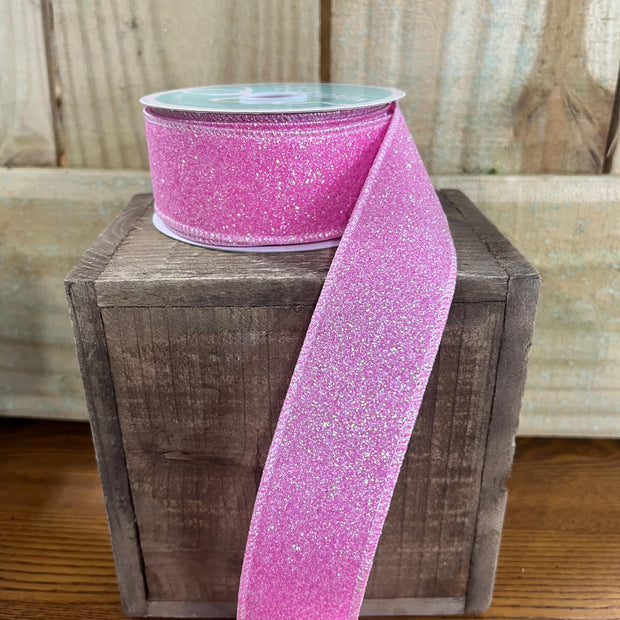 1.5" x 10Y pink iridescent glitter Wired Ribbon, wreath making supplies, summer ribbon, spring ribbon, RGA181622 - MBcraftssupplyco