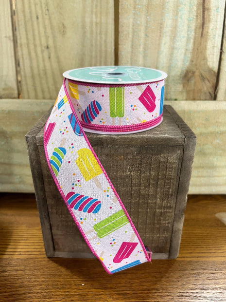 1.5" x 10Y popsicle Wired Ribbon, wreath making supplies, summer ribbon, sweets ribbon, RGC132215 - MBcraftssupplyco