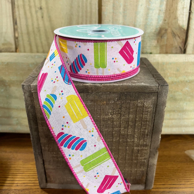 1.5" x 10Y popsicle Wired Ribbon, wreath making supplies, summer ribbon, sweets ribbon, RGC132215 - MBcraftssupplyco