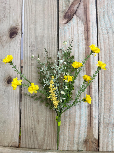 18" yellow wild flower bush, wreath embellishment, spring floral, 63736YW - MBcraftssupplyco