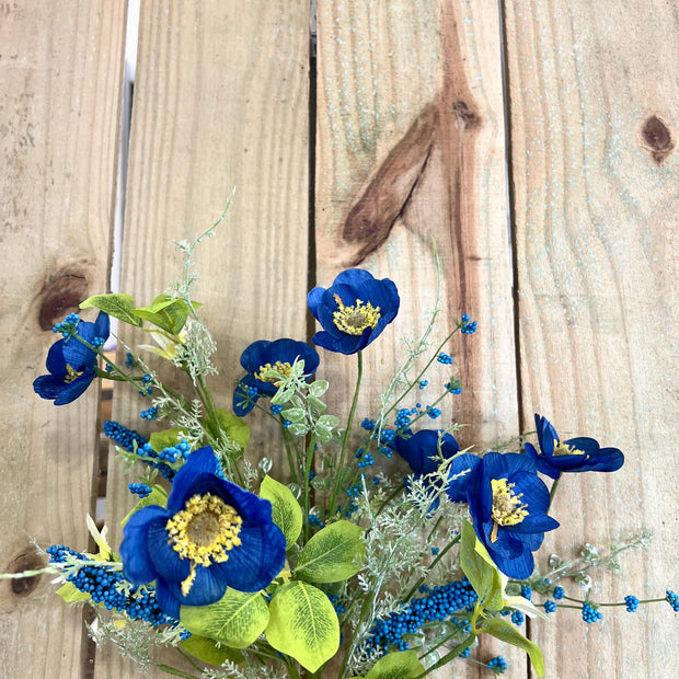 19" blue poppy floral bush, wreath embellishment, patriotic floral, 63735BL - MBcraftssupplyco