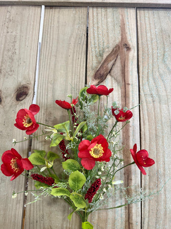 19" red poppy floral bush, wreath embellishment, patriotic floral, 63735RD - MBcraftssupplyco