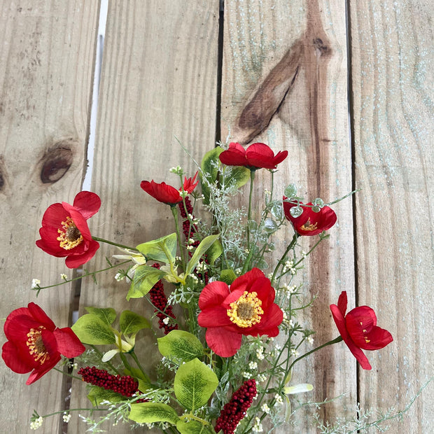 19" red poppy floral bush, wreath embellishment, patriotic floral, 63735RD - MBcraftssupplyco