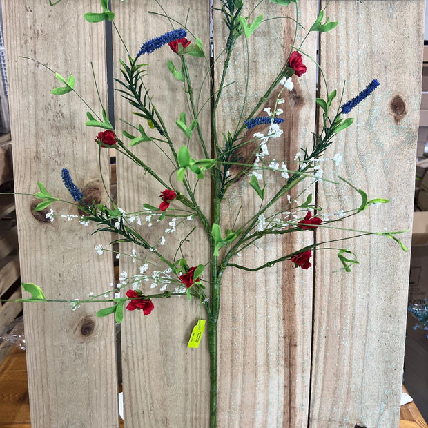 28" patriotic twig filler bush, wreath embellishment, patriotic floral, 63660RWB - MBcraftssupplyco