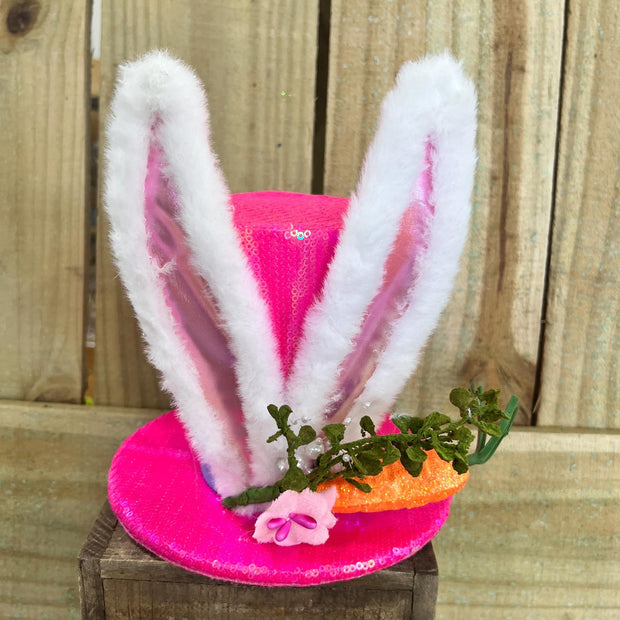 Pink sequin bunny top hat , wreath embellishment, bunny theme, easter decor, 63731HTPK - MBcraftssupplyco