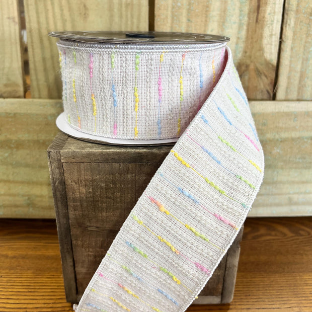 Spring pastel tweed designer ribbon - 2.5" x 10y , Nancy brown ribbon, designer ribbon, Wreath making supply, 20-SP2065A - MBcraftssupplyco