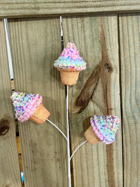 24" 3 set Pastel sprinkle cupcake Pick , wreath embellishment, candy pick, summer spray, 63749MULTI - MBcraftssupplyco
