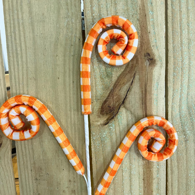 28" orange gingham curly Spray , wreath embellishment, swirl pick, summer spray, 63424OR - MBcraftssupplyco