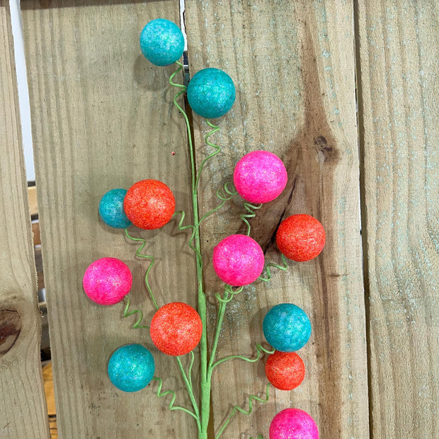 28" summer glitter ball Spray, wreath embellishment, glitter pick, summer spray, 63650BTCOAQ - MBcraftssupplyco
