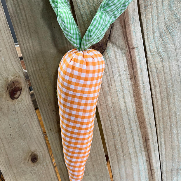 Gingham plush Carrot , Easter wreath embellishment, Easter decor, Easter Spray, 63273OR - MBcraftssupplyco