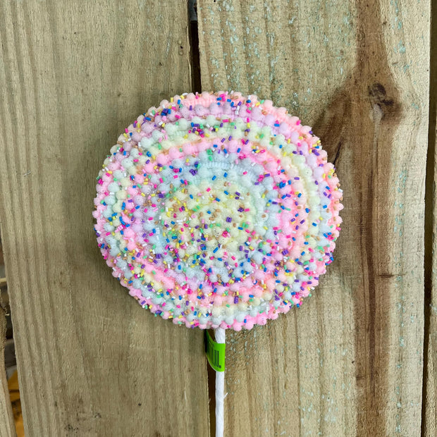 6" Pastel sprinkle lollipop Pick , wreath embellishment, candy pick, summer spray, 63748MULTI - MBcraftssupplyco