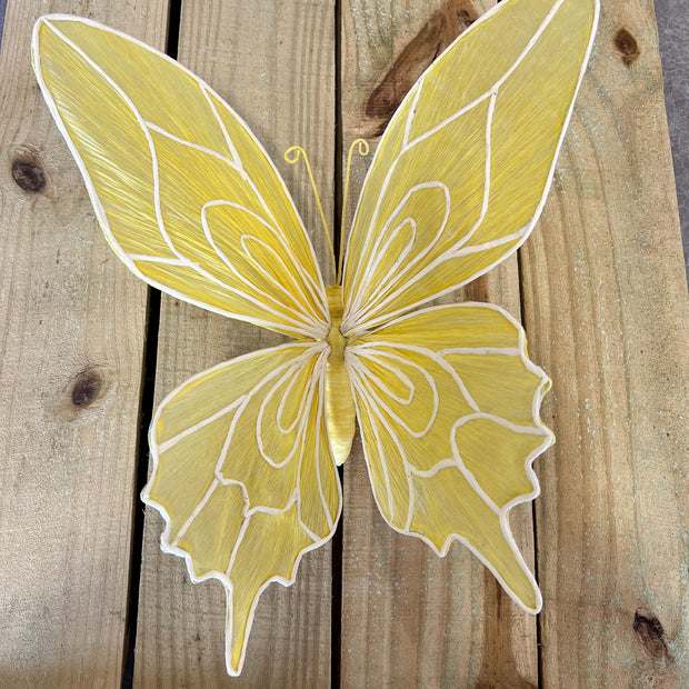 19.75"L Medium yellow Butterfly w/ clip pointed wing , Summer wreath attachment, wreath enhancement, butterfly embellishment, MB983199YWPW - MBcraftssupplyco