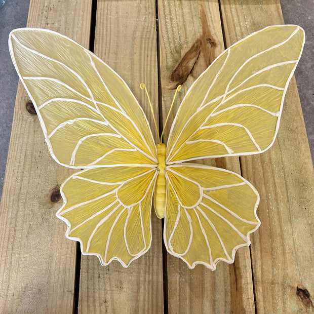 19.75"L Medium yellow Butterfly w/ clip round wing , Summer wreath attachment, wreath enhancement, butterfly embellishment, MB983199YWRW - MBcraftssupplyco