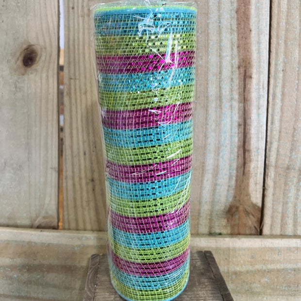 10" x 10Y pastel wide foil stripe mesh , wreath making supplies, summer design materials, RE850334 - MBcraftssupplyco