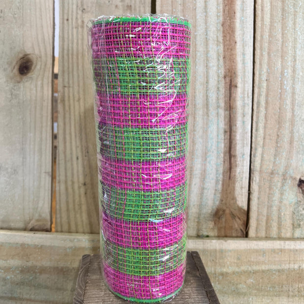 10" x 10Y pink and green check fabric mesh , wreath making supplies, easter design materials, RY8314B2 - MBcraftssupplyco